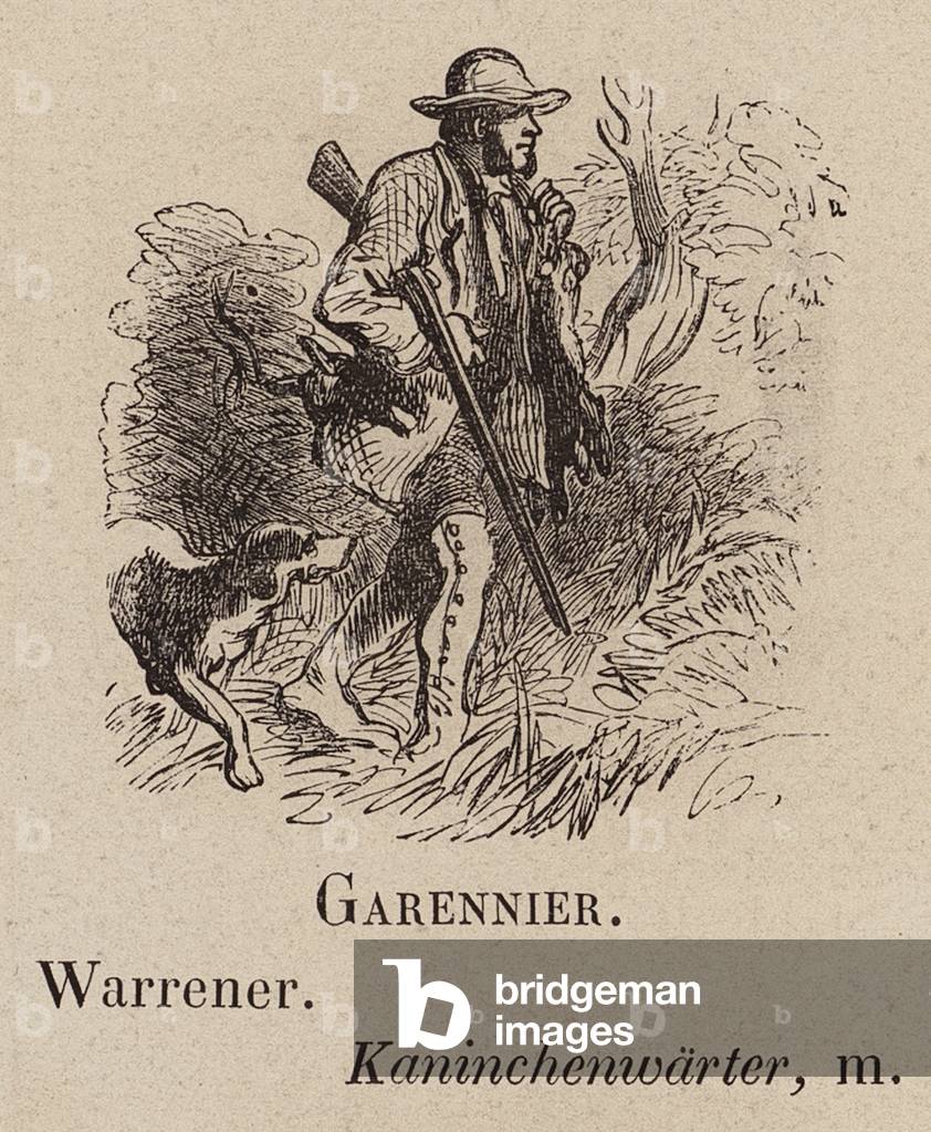 Le Vocabulaire Illustre : Garennier ; Warrener ; Kaninchenwarter (gravure) 1873 par European School