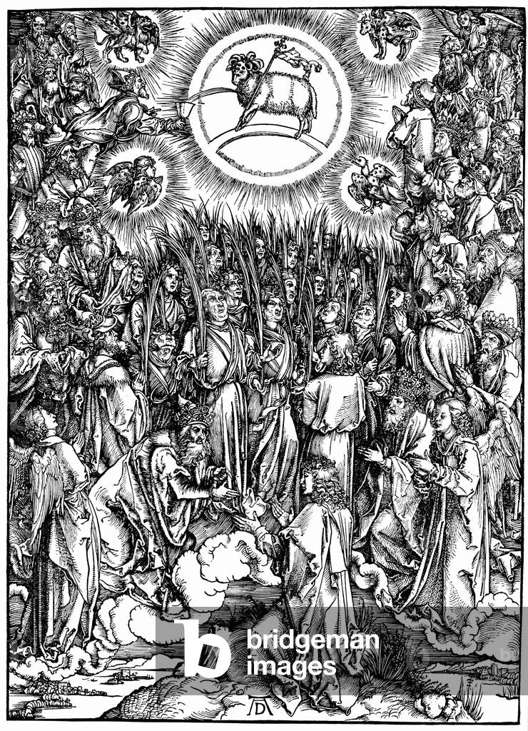 La Rivelazione di S. Giovanni (Apocalisse) L'Adorazione dell'Agnello e l'Inno del Woodcut scelto di Albrecht D