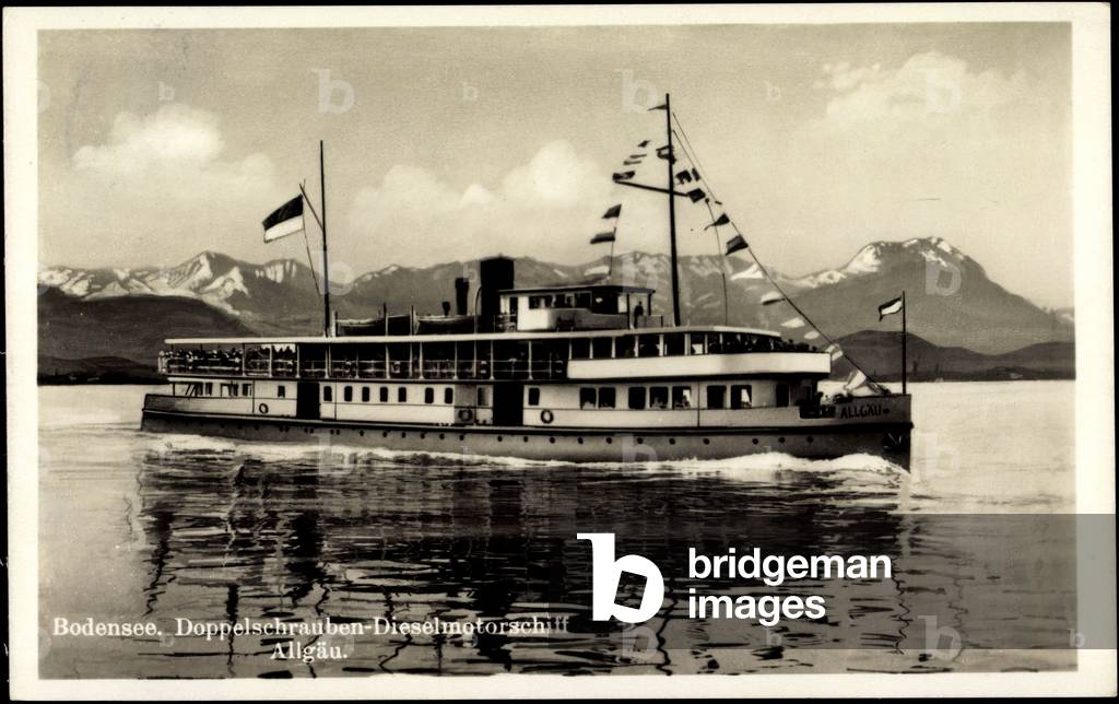Bild von Druck "Doppelschrauben Dieselmotorschiff Allgäu a. Bodensee", b/w