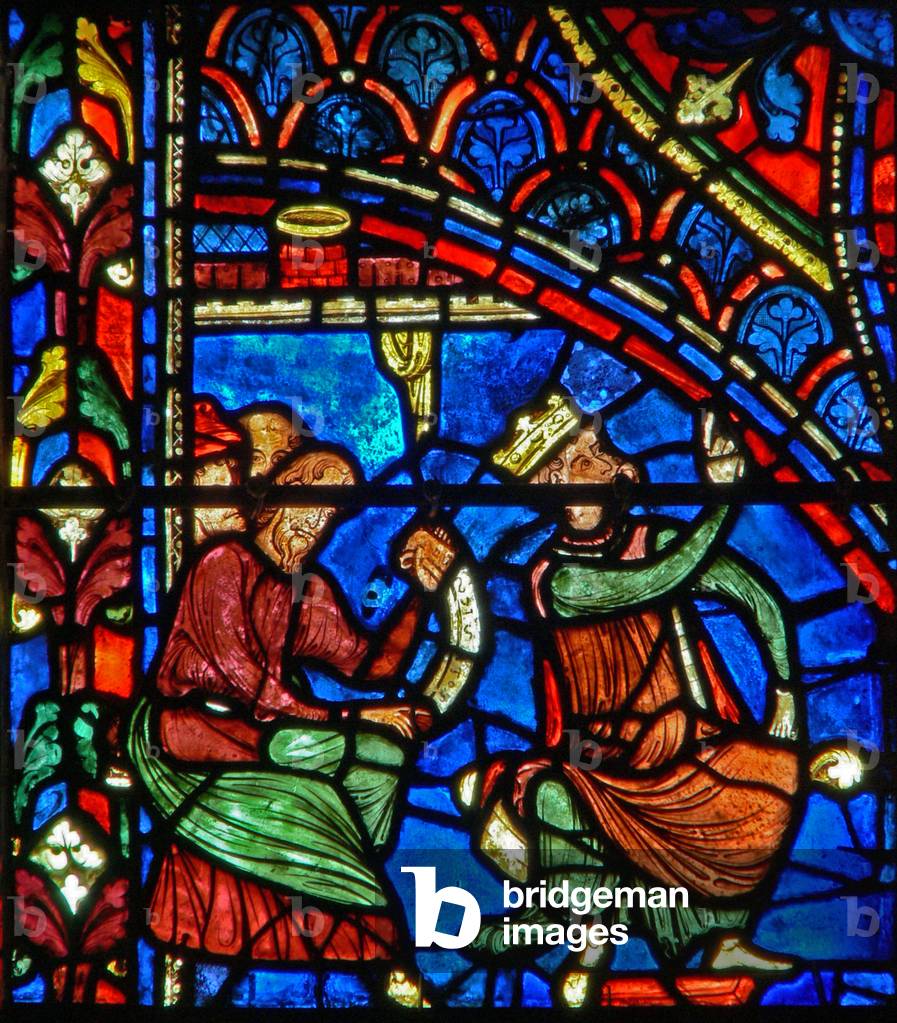 Herod consults the savants about the star of Bethlehem (w28b) (stained glass) by French Artist