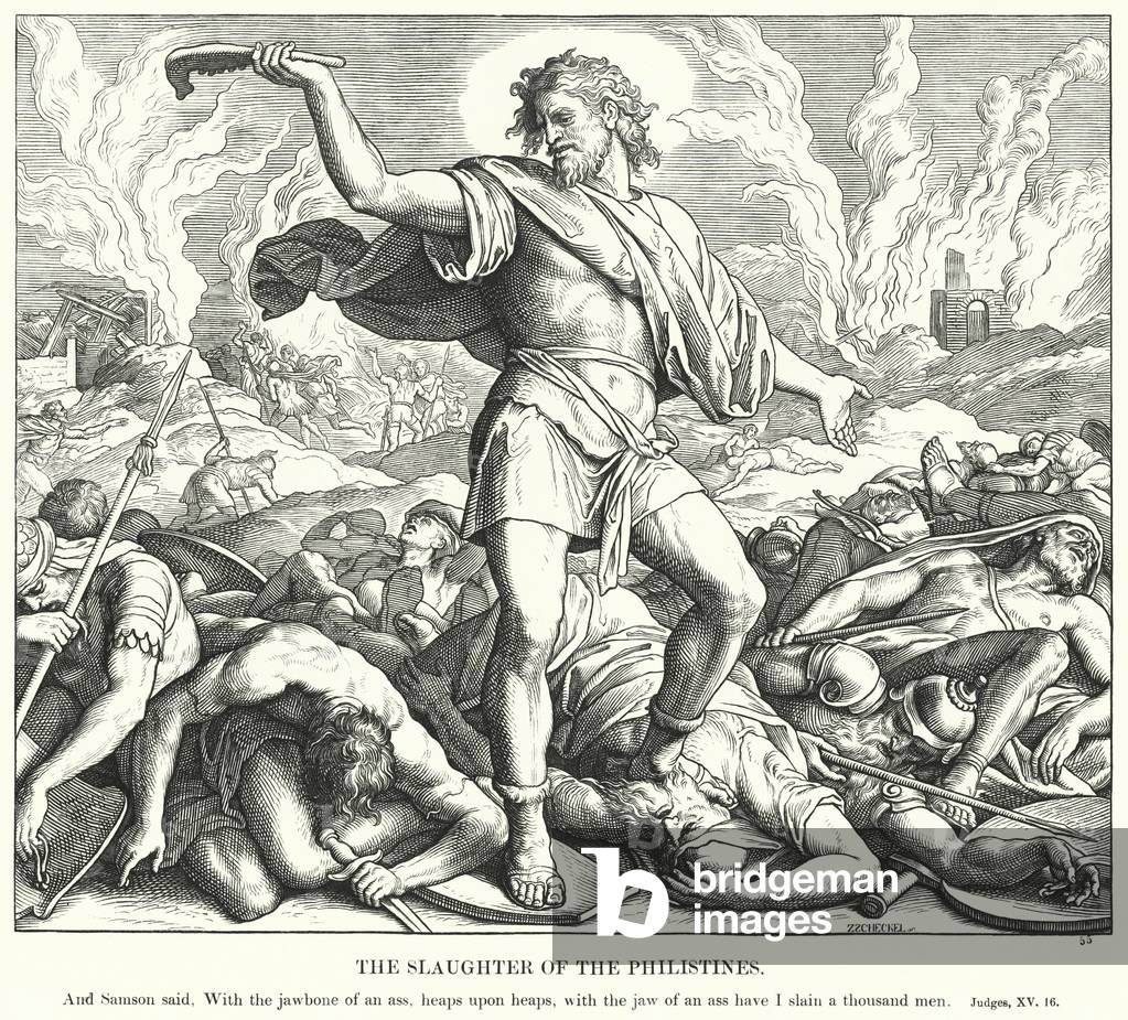 "Il massacro dei filistei (incisione)" di Julius Schnorr von Carolsfeld, b/w