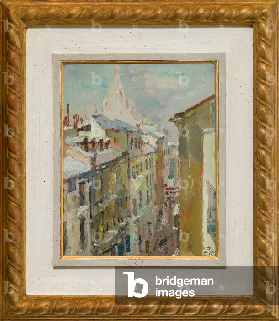 Impressione invernale in Via Cavallotti (pittura ad olio su compensato)