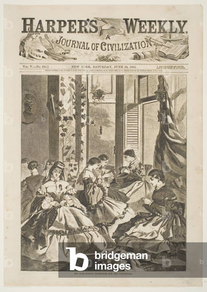 The War - Fare Havelocks per i Volontari, pubblicato su «Harper's Weekly», 29 giugno 1861 (incisione in legno)