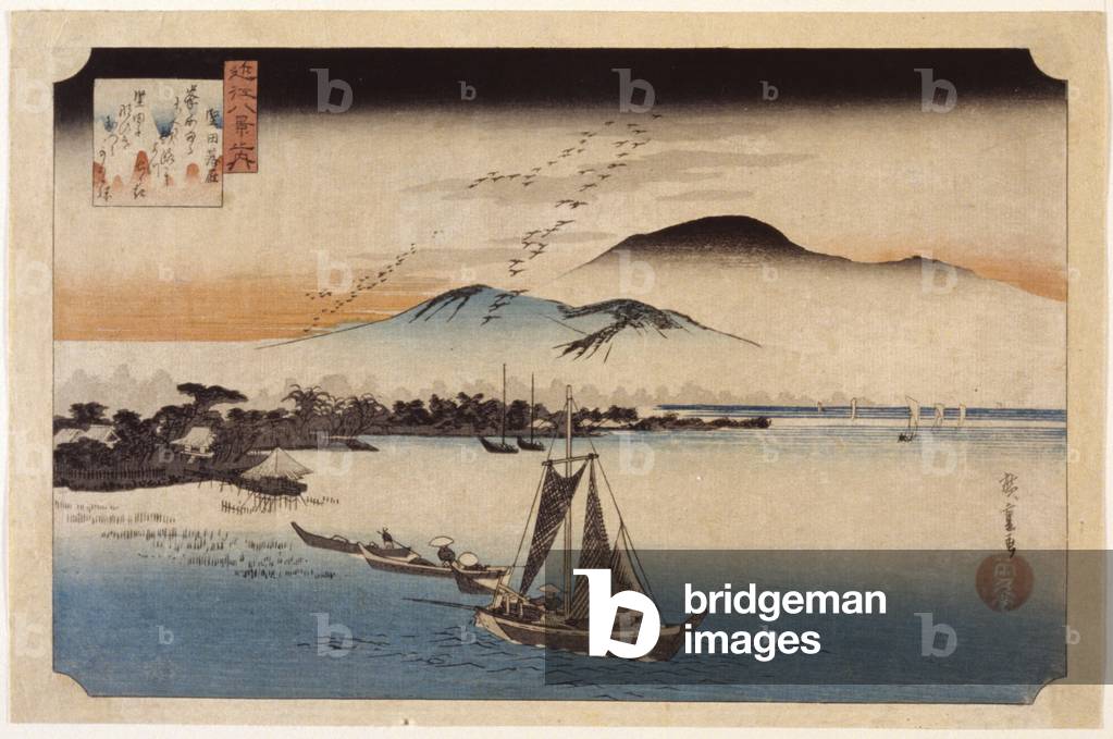 Geese Homing At Katata (colour woodblock print) by Ando or Utagawa Hiroshige