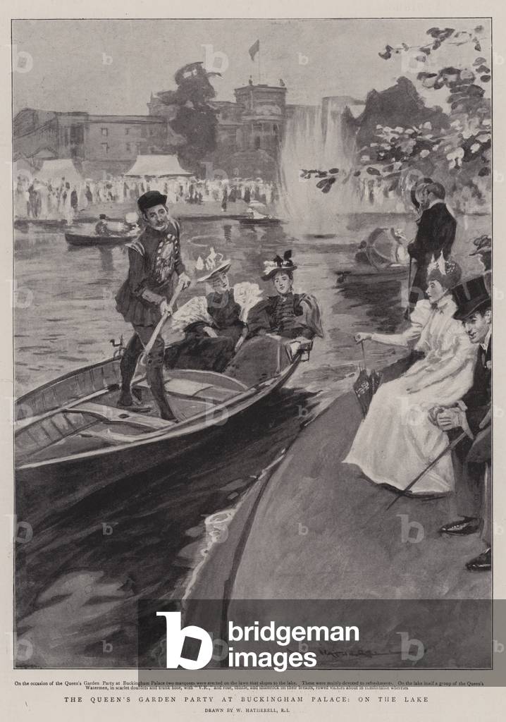 The Queen's Garden Party at Buckingham Palace, on the Lake (litho)