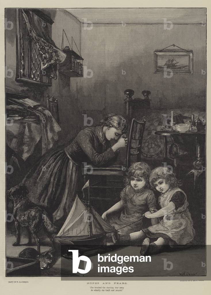 "Hopes and Fears (Gravur)" 1881 von William Heysham Overend, b/w