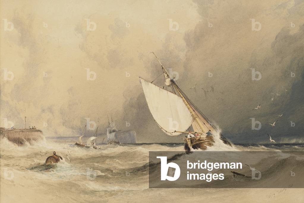 Schiffe auf See vor Folkestone Hafen, Sturm nähert sich, 1843 (w/c, Gouache & Gummi arabic auf Papier)