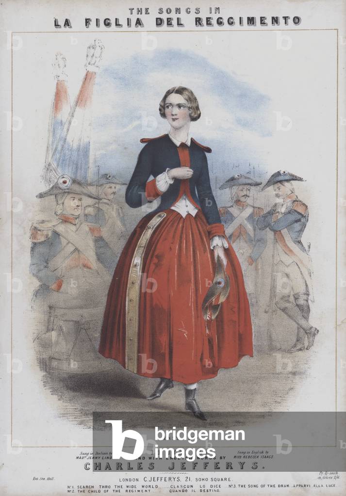 The Songs in La Figlia del Regimento, Notencover mit der schwedischen Opernsängerin Jenny Lind (Farbe litho)