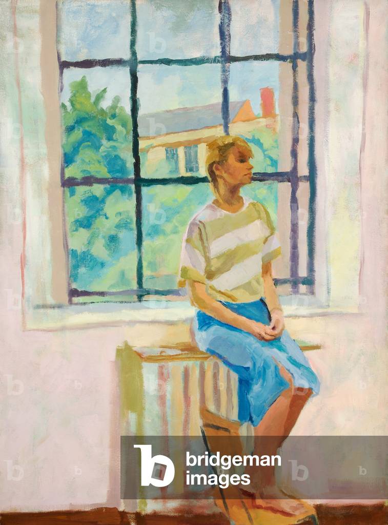 Paula Sitzen auf dem Heizkörper, um 1983-6 (öl auf leinwand)
