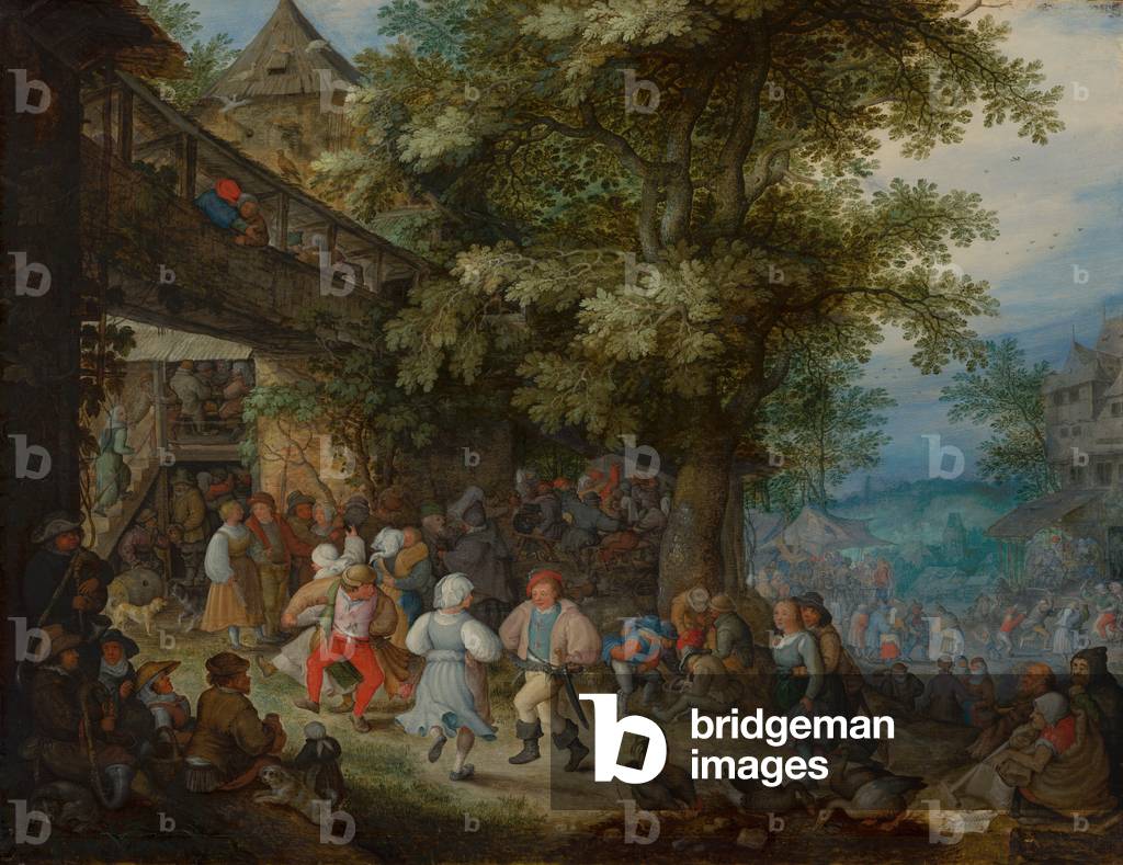 Immagine di Dipinto "Contadini Danza al di fuori di un Bohemian Inn" 1610 di Roelandt Jacobsz. Savery