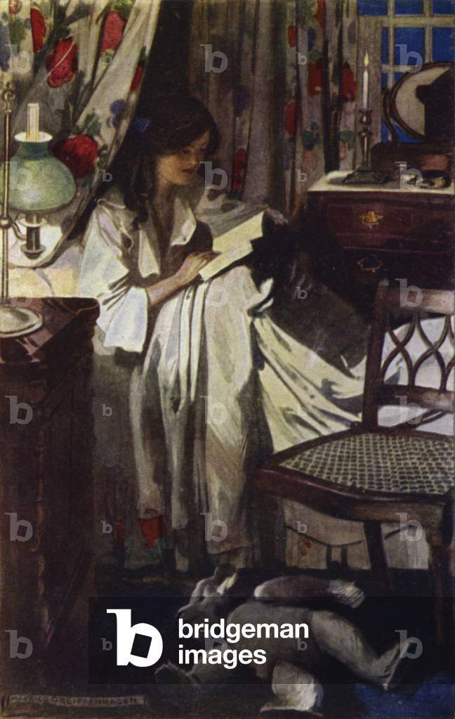 Besuch in Bagdad: Dido im Bett bedeckt (Farbe litho)