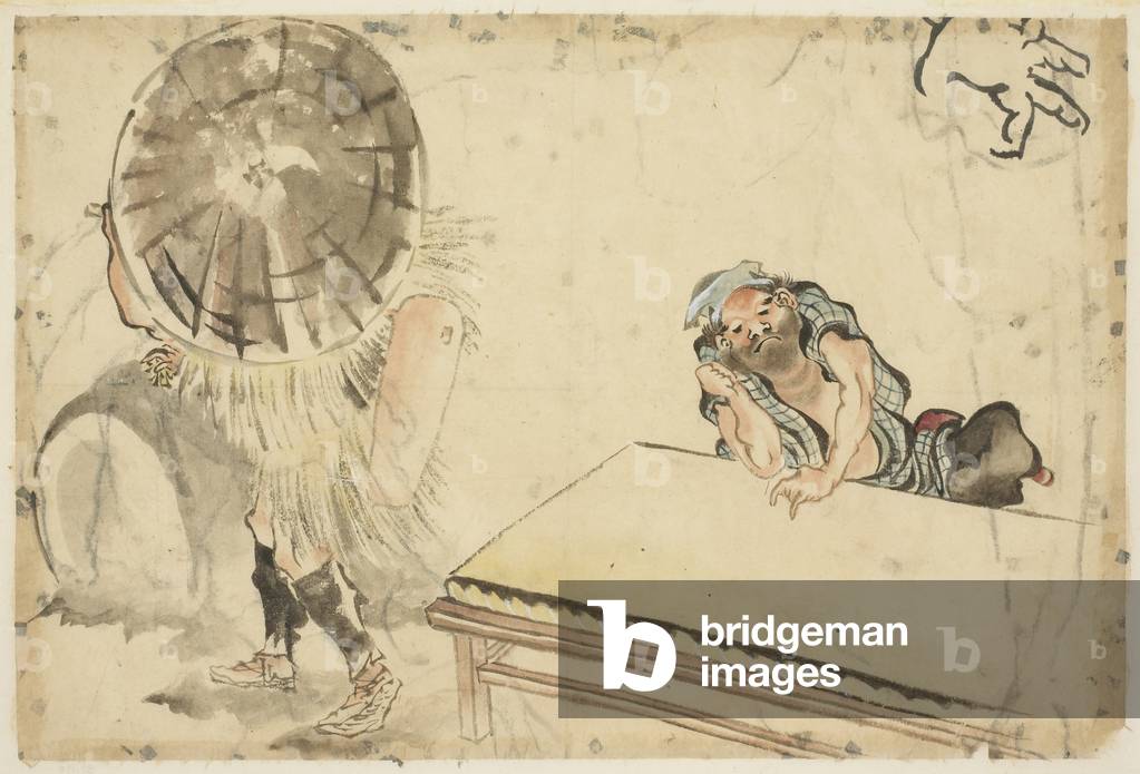 Mochi Maker e un Tatami Maker (due
schizzi), c.1815-1849 (inchiostro e colore su carta)