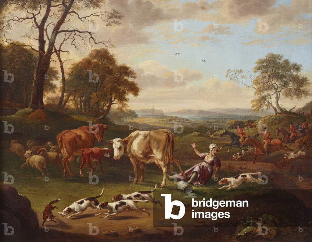 Bild von Gemälde "Die königlichen Buck-Hounds jagen einen Fuchs und verärgern eine Milkmaid" von Charles Towne
