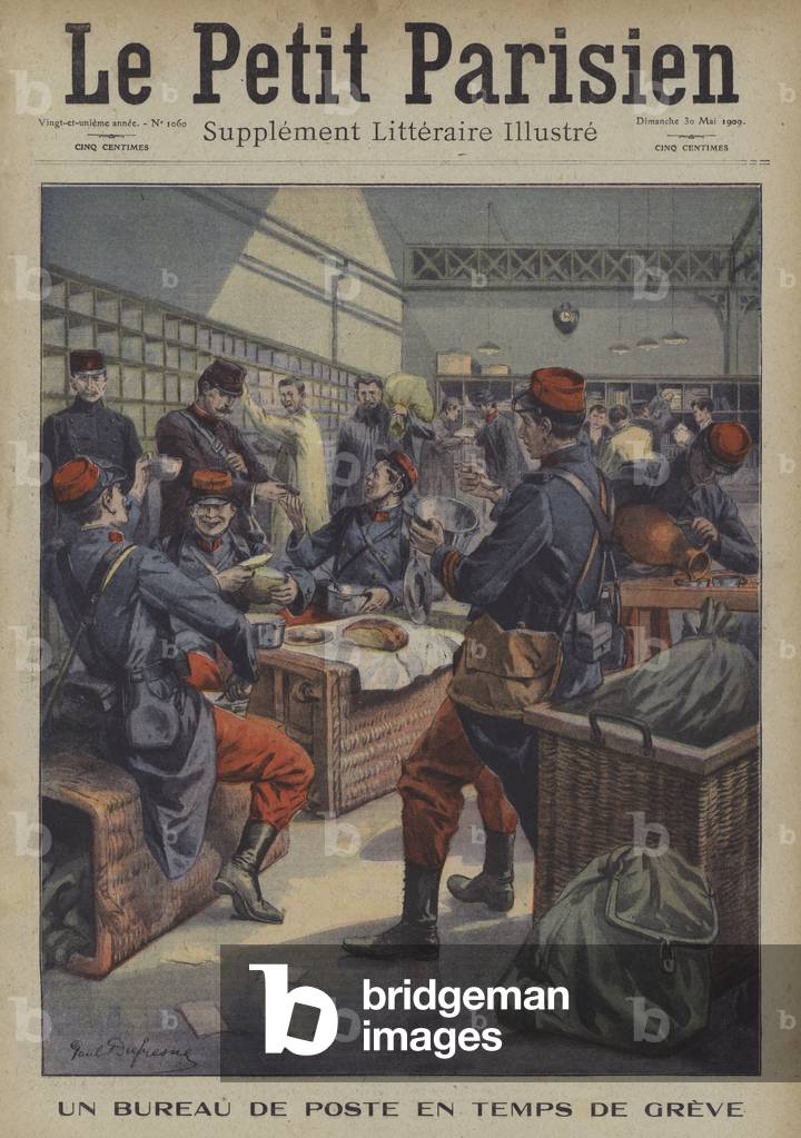"Im Postamt während eines Streiks (Farbe litho)" von Paul Dufresne