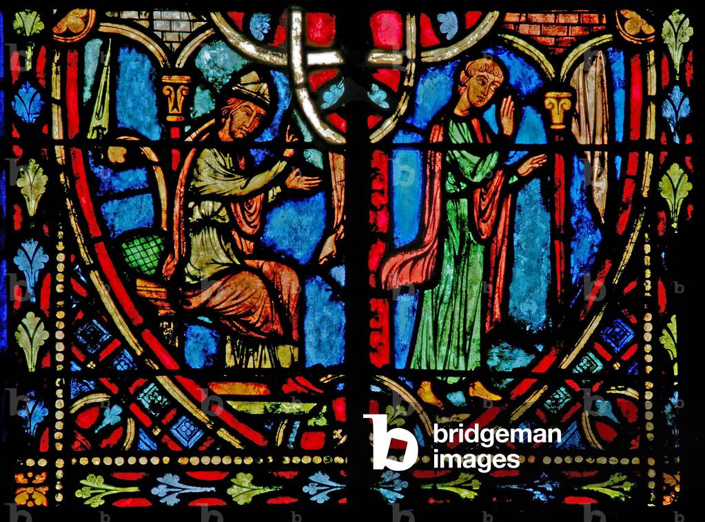 Window w2 depicting a scene from the Theophilus story (modern) (stained glass) by French Artist