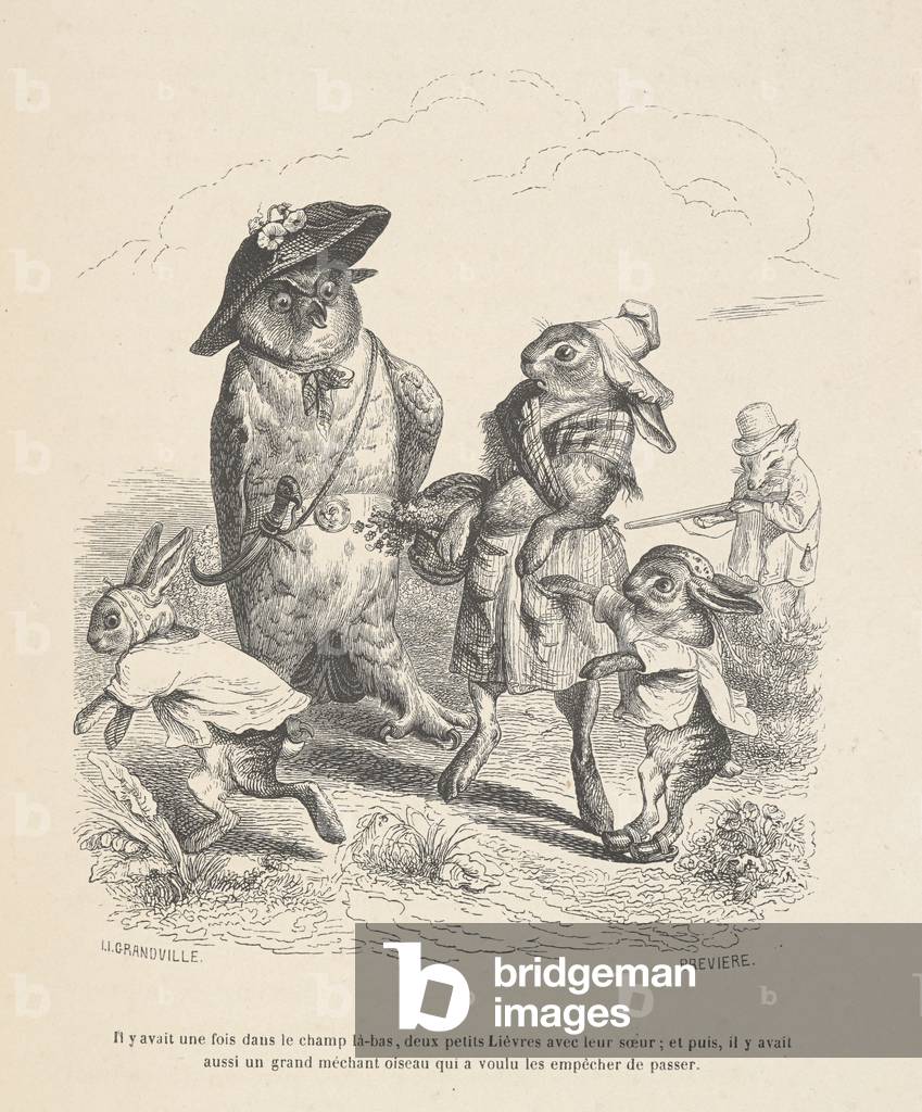 Il y avait une fois, dans le champ la-bas, deux petits lievres avec leur soeur; et puis, il y avait aussi un g