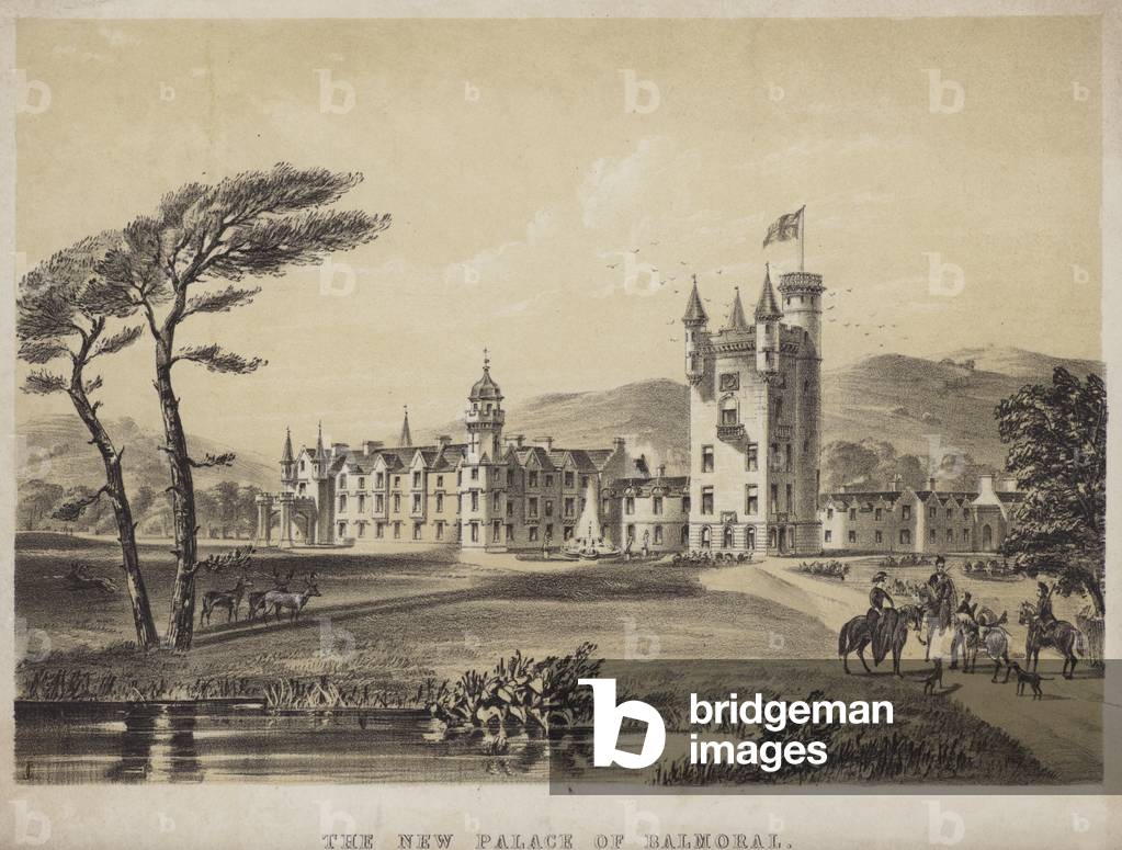 Image de Gravure représentant Le nouveau palais de Balmoral (gravure colorée) par English School, b/w