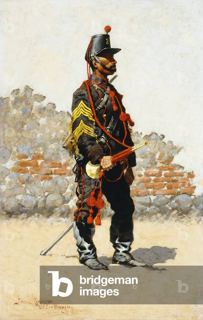 Bugler der Kavallerie, 1889 (Öl auf Leinwand auf Platte gelegt)