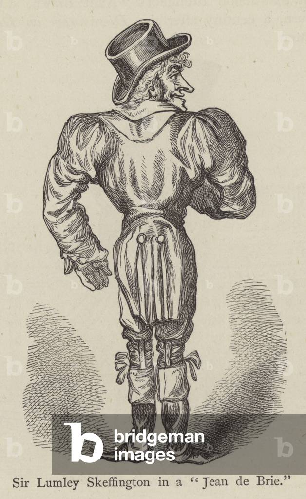 "Sir Lumley Skeffington in un «Jean de Brie» (incisione)" di English School