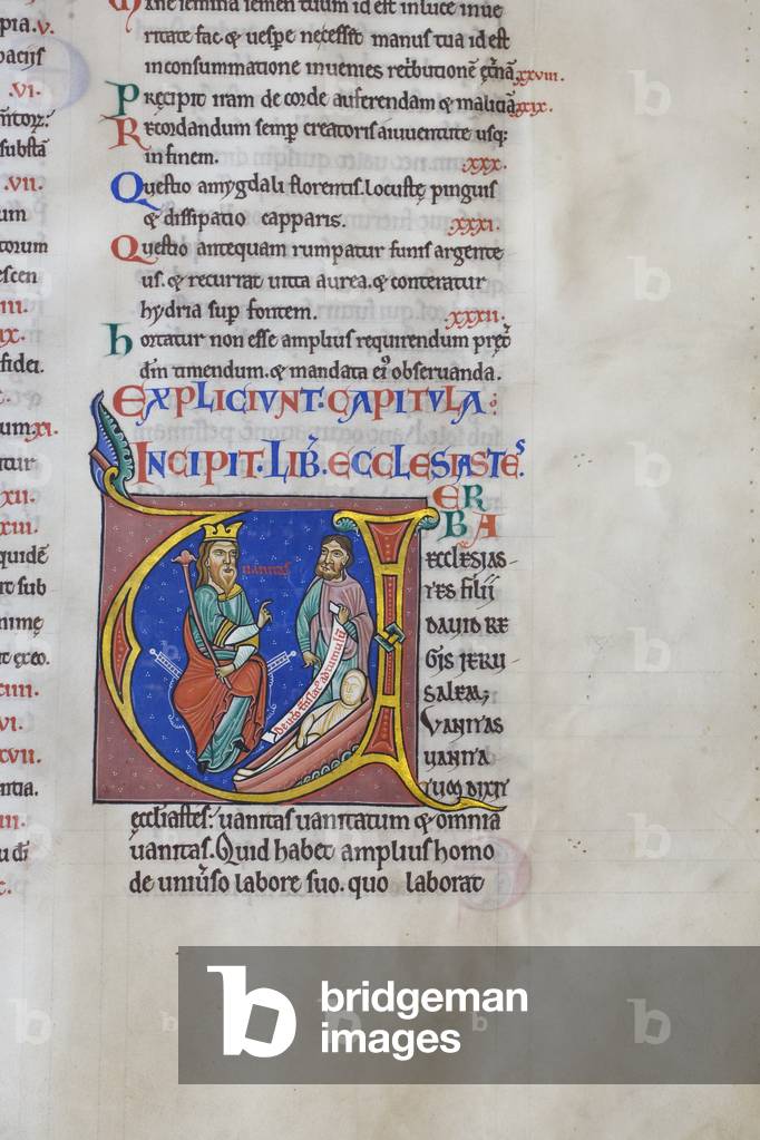 Illuminata e abitata iniziale 'U' all'apertura del libro delle Ecclesiaste, dalla Bibbia di Ugo de Puiset (per