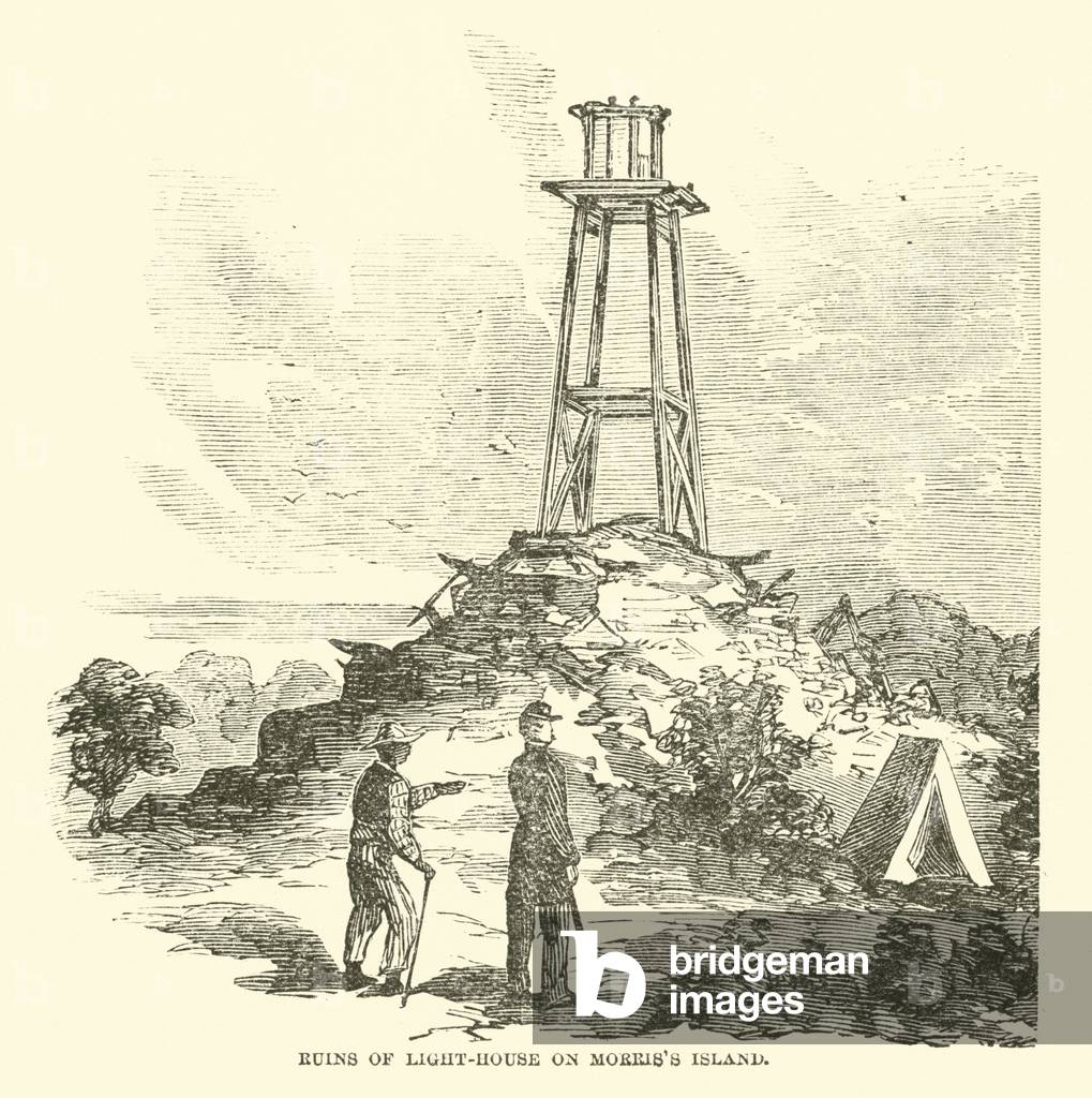 Rovine di Light-house su Morri's Isola, Luglio 1863 (incisione)