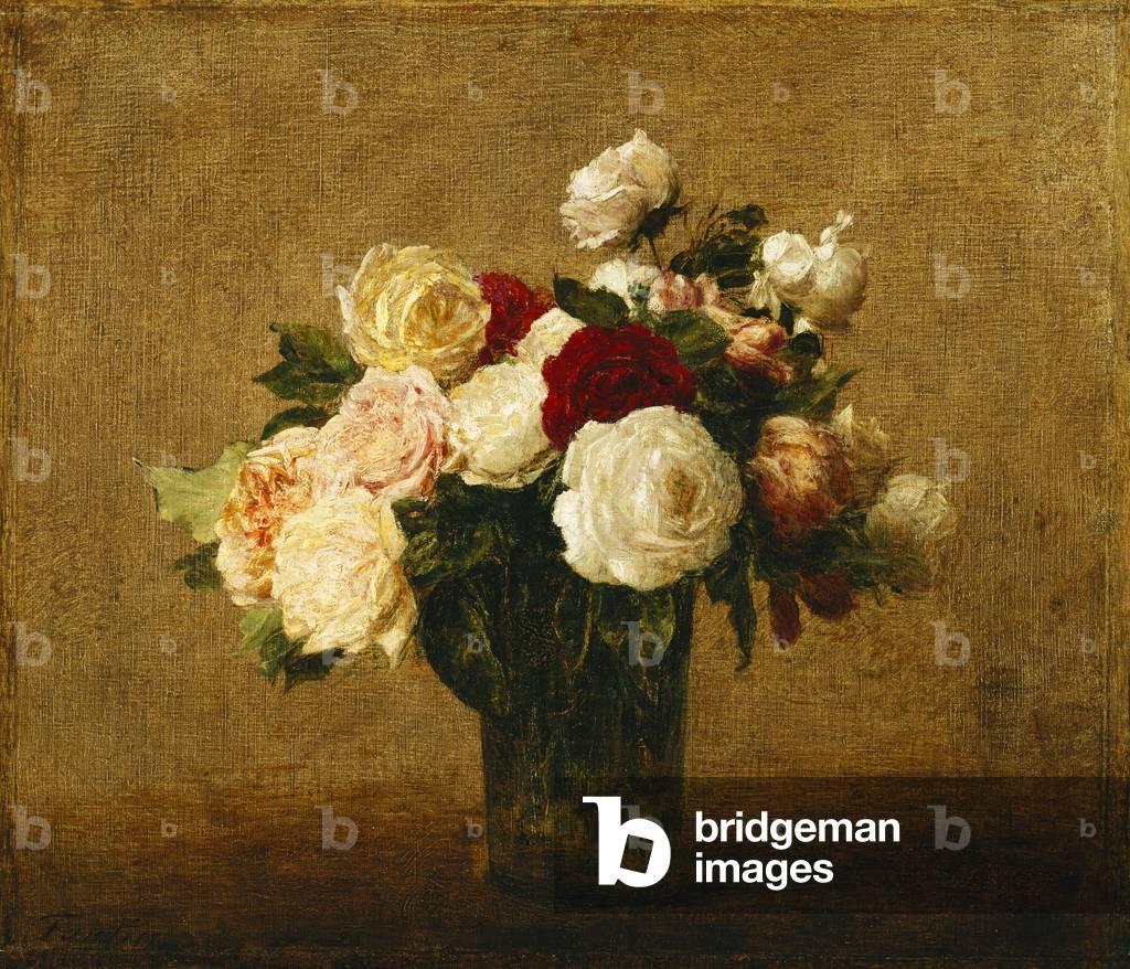 Rosen in einem Glas Vase; Rosen dans un Vase de Verre, (öl auf leinwand)