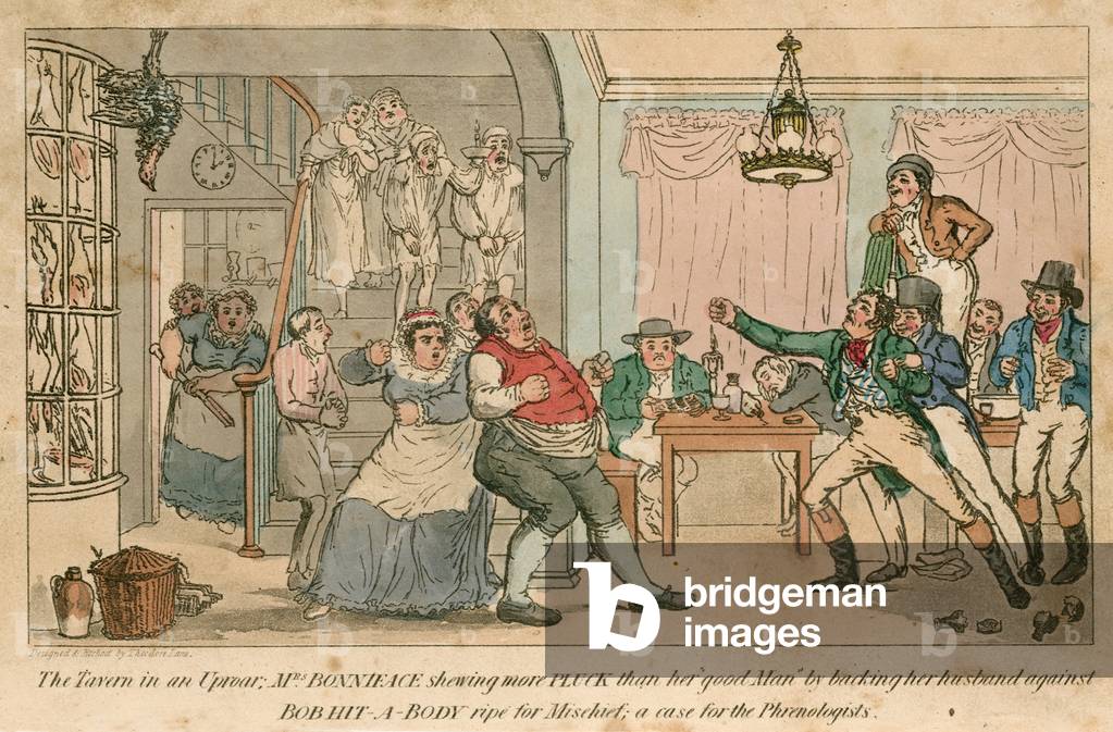 The tavern in an uproar (coloured engraving)