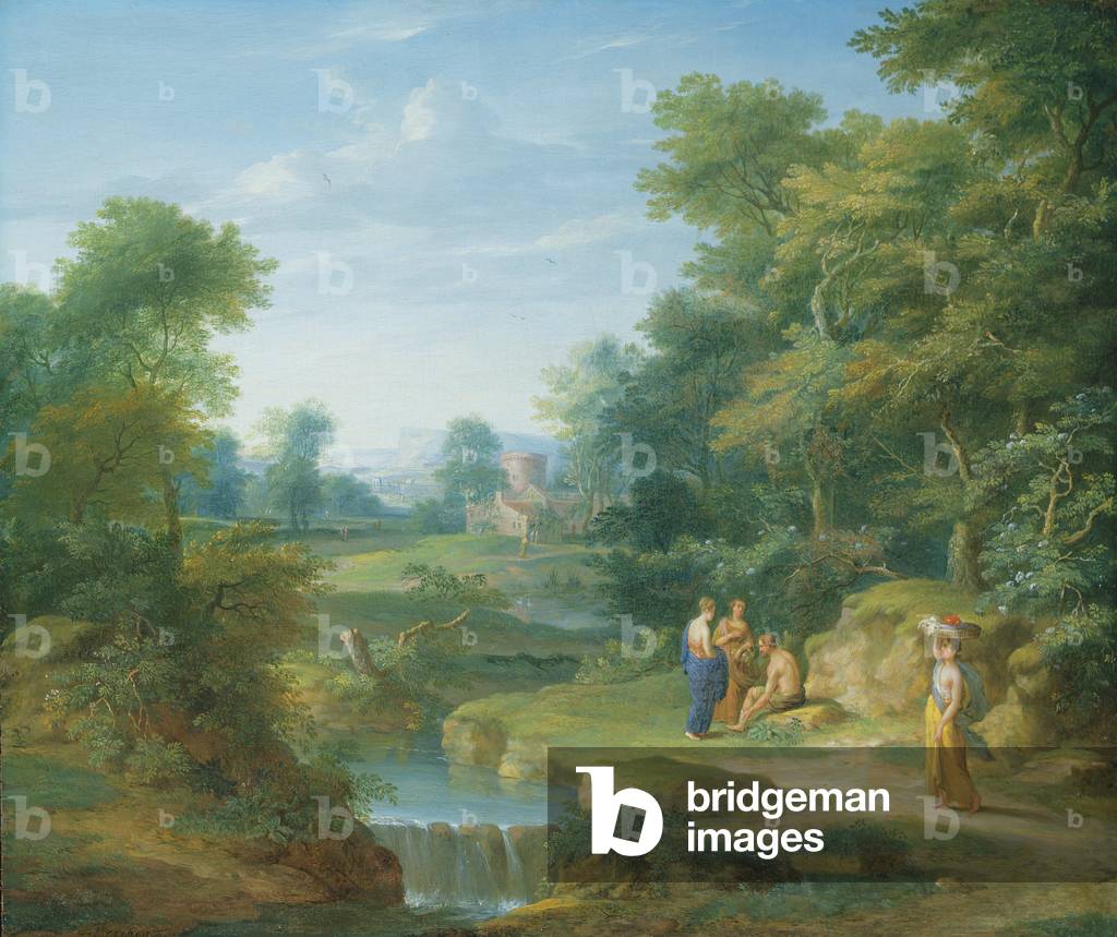 Image of Painting depicting An Arcadian Landscape (oil on panel) by Jacob Andries Beschey