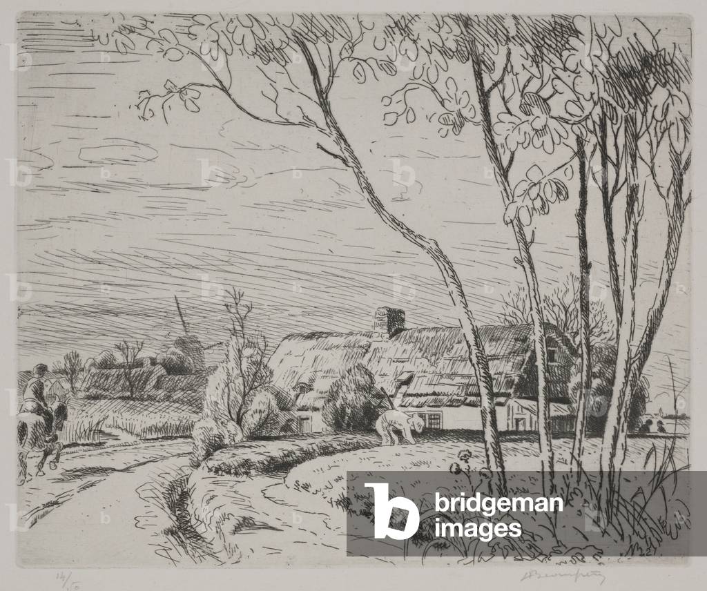 En Route de Rousbrugge (etching) by Adolph-Marie-Timothée Beaufrère, b/w