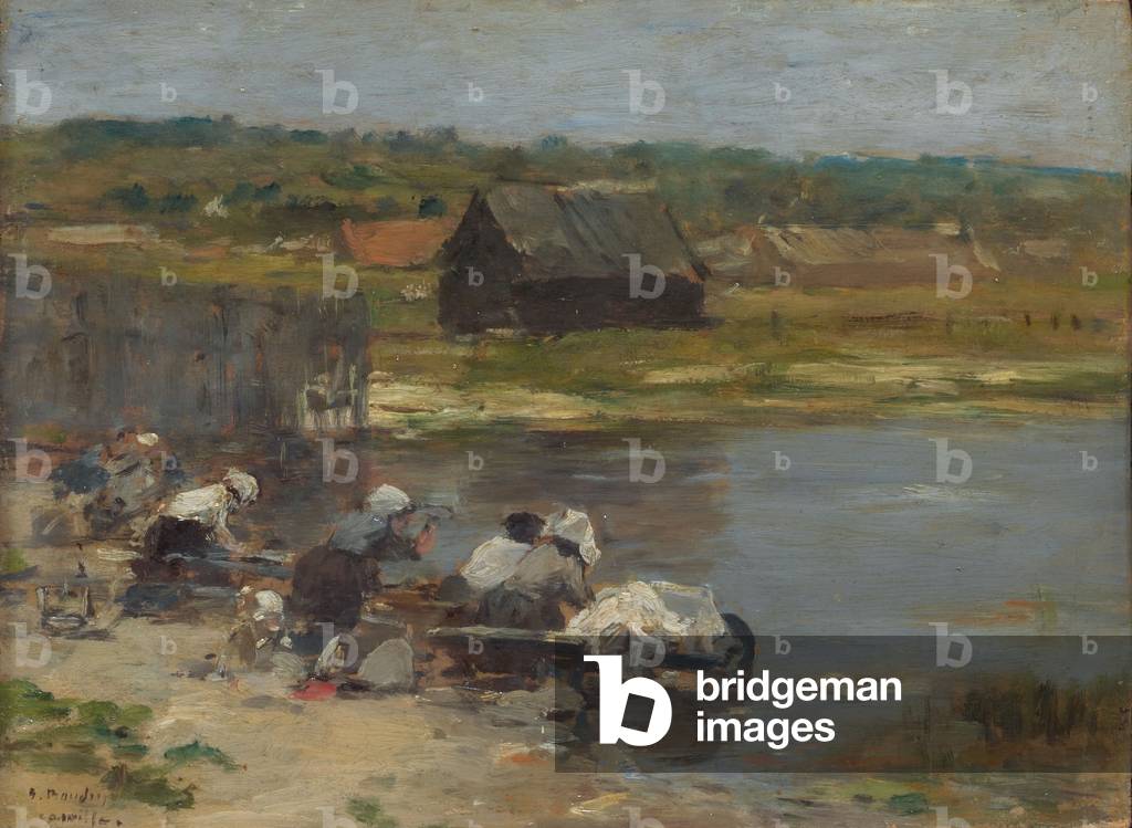 Wäscherinnen am Rand des Teiches, 1880-85 (Öl auf Tafel)