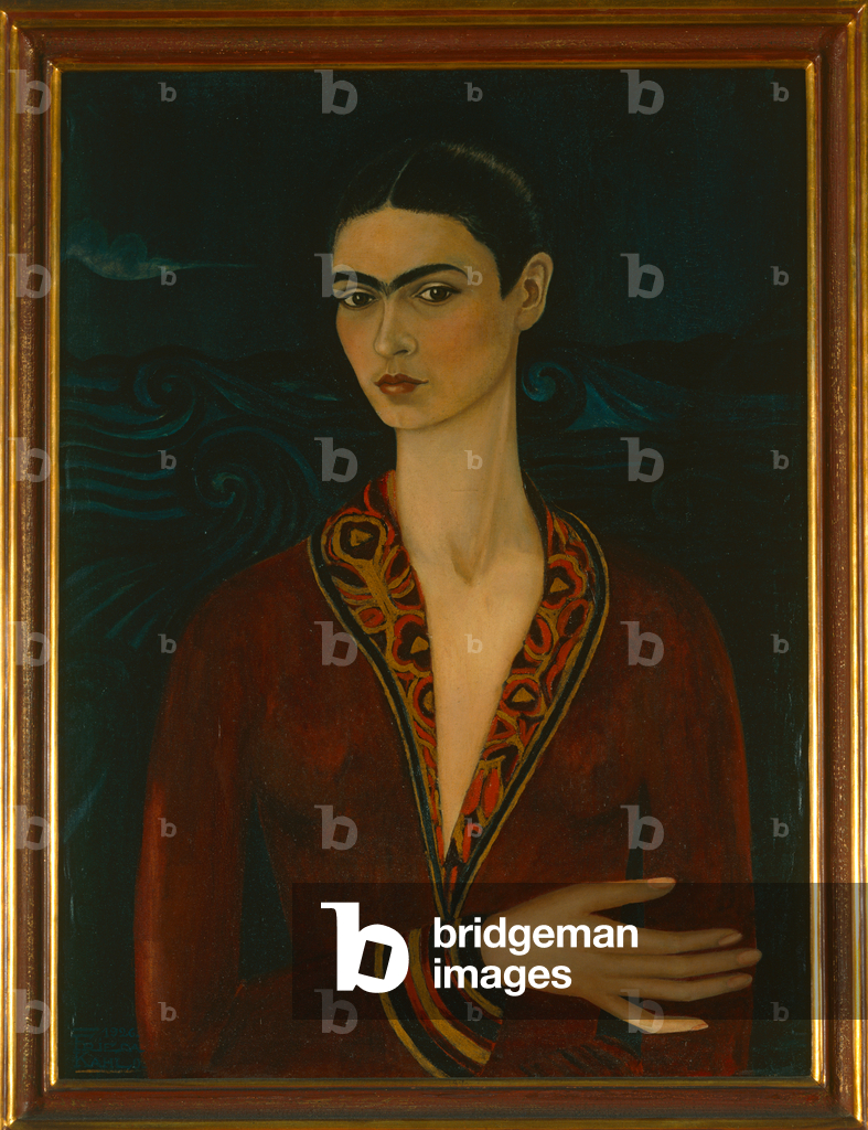 Image of Self-Portrait Wearing a Velvet Dress, 1926 (painting) by Kahlo,  Frida (1907-54)
