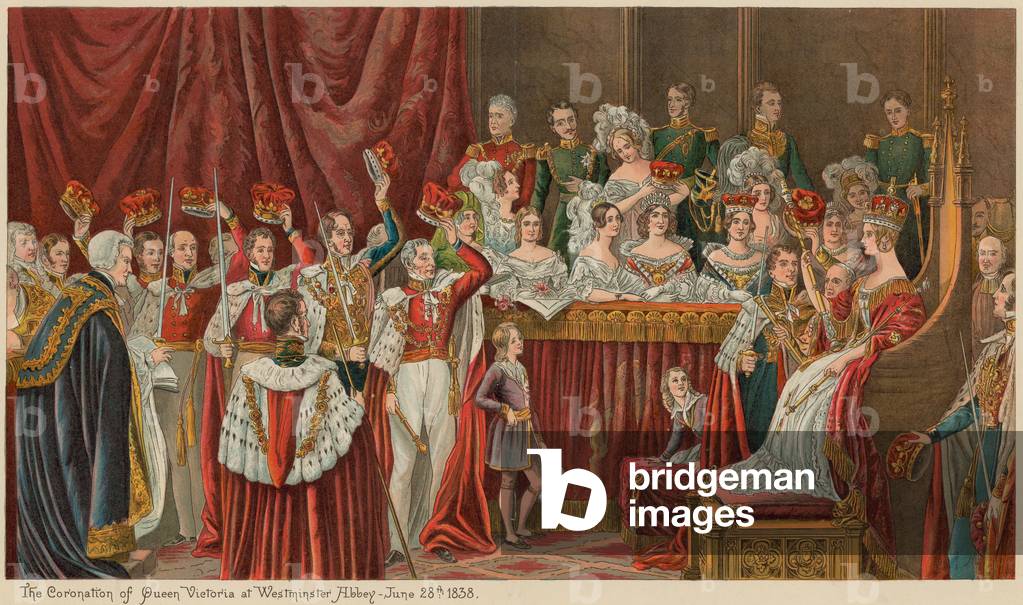l'incoronazione di regina vittoria a westminster abbazia, 28 giugno 1838 (chromolitho)