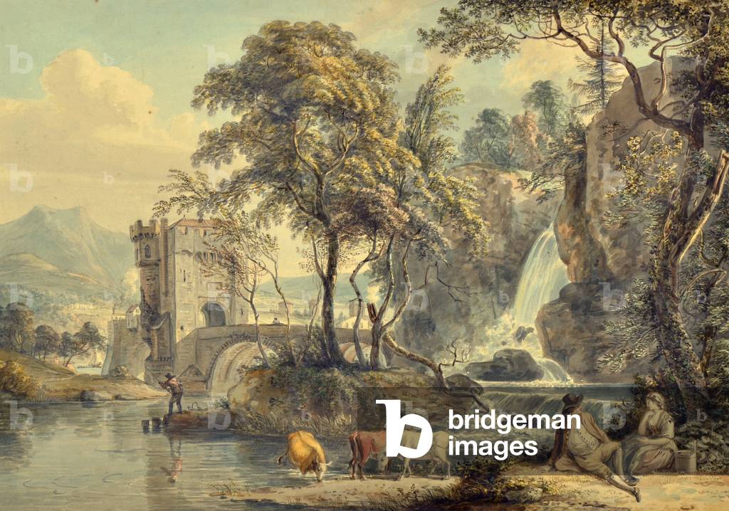 Landschaft mit einem Wasserfall, 1791 (w/c)