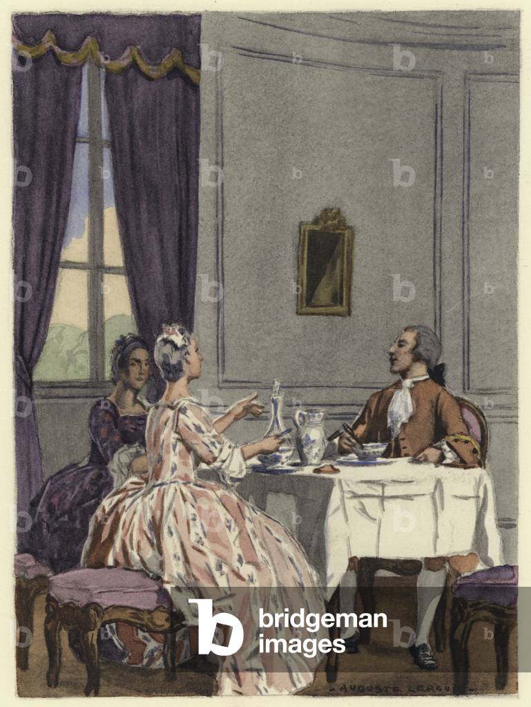 Illustration for memoirs of Casanova (colour litho) by Jules Marie Auguste Leroux