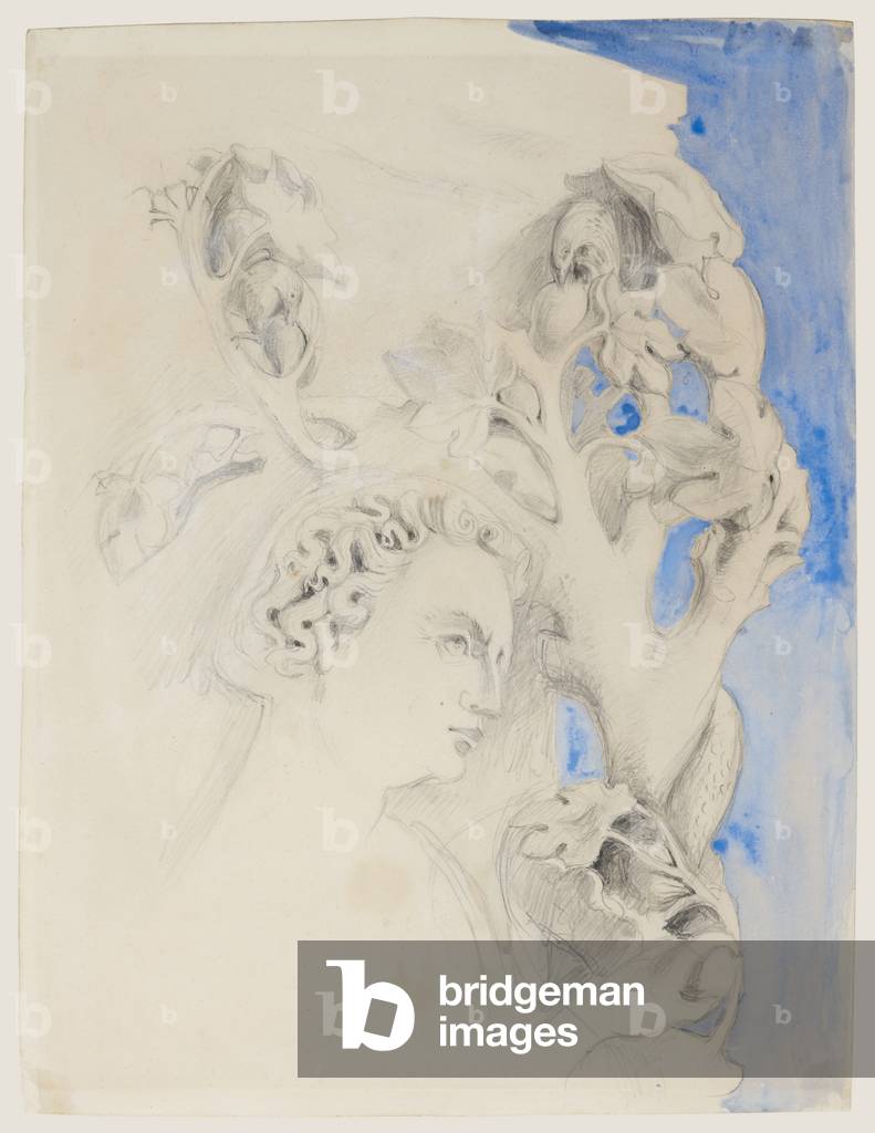 Fassade des Dogenpalastes, Venedig - Kopf von Adam, ca. 1845 (Aquarell & Bleistift auf Papier)