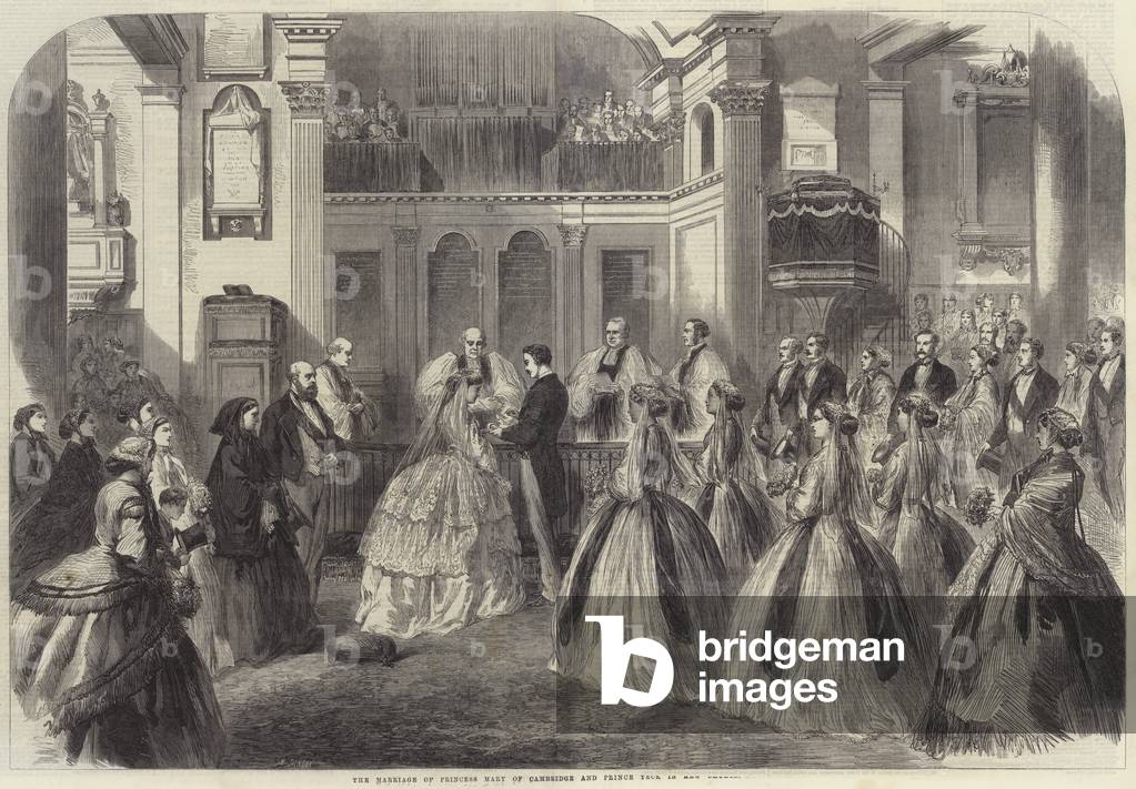 "il matrimonio di principessa Maria di Cambridge e il principe Teck in Kew Chiesa (incisione)" di English Scho