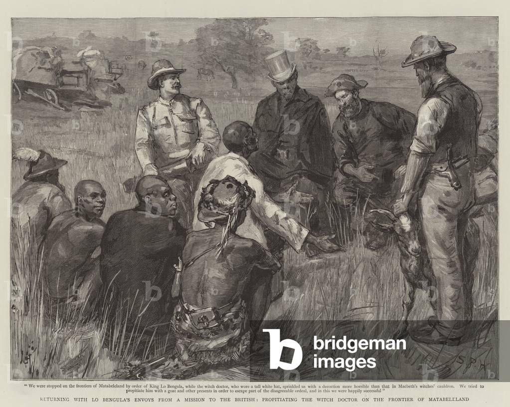 De retour avec les envoyés de Lo Bengula d'une mission aux Britanniques par Sydney Prior Hall, b/w