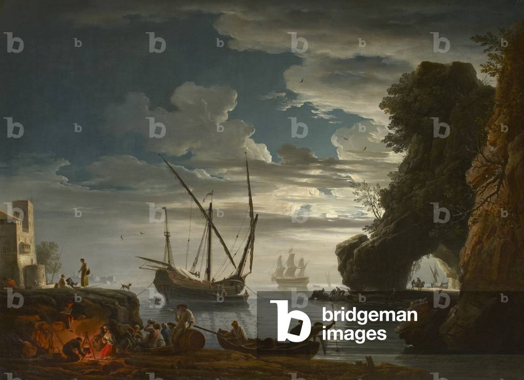 porto marittimo da chiaro di luna - Notte (dopo Claude-Joseph Vernet)