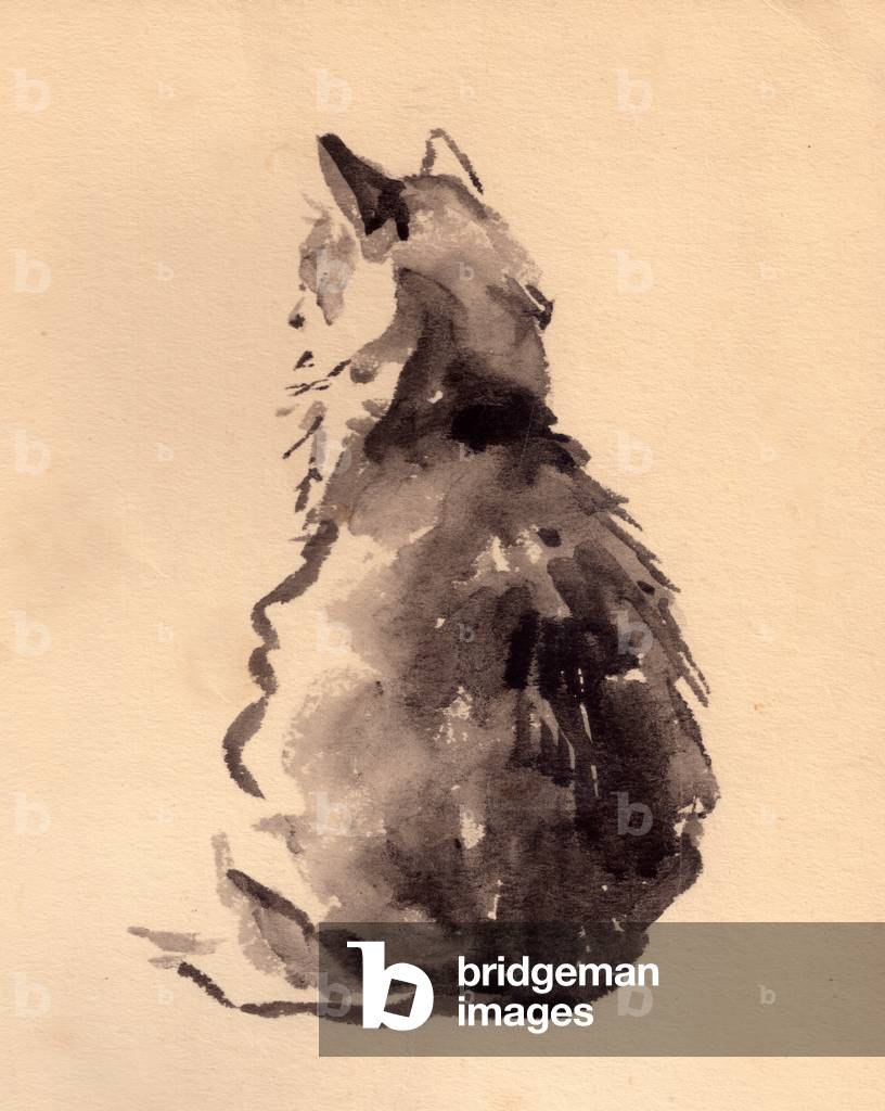 Bild von Zeichnung "Cat" 1958 von Vadim Trofimov, b/w