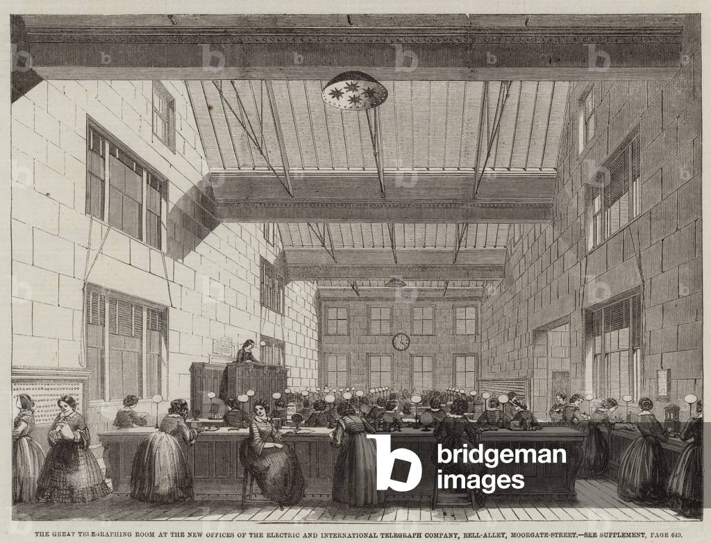 "The Great Telegraphing Room in the New Office of the Electric and International Telegraph Company" von Englis