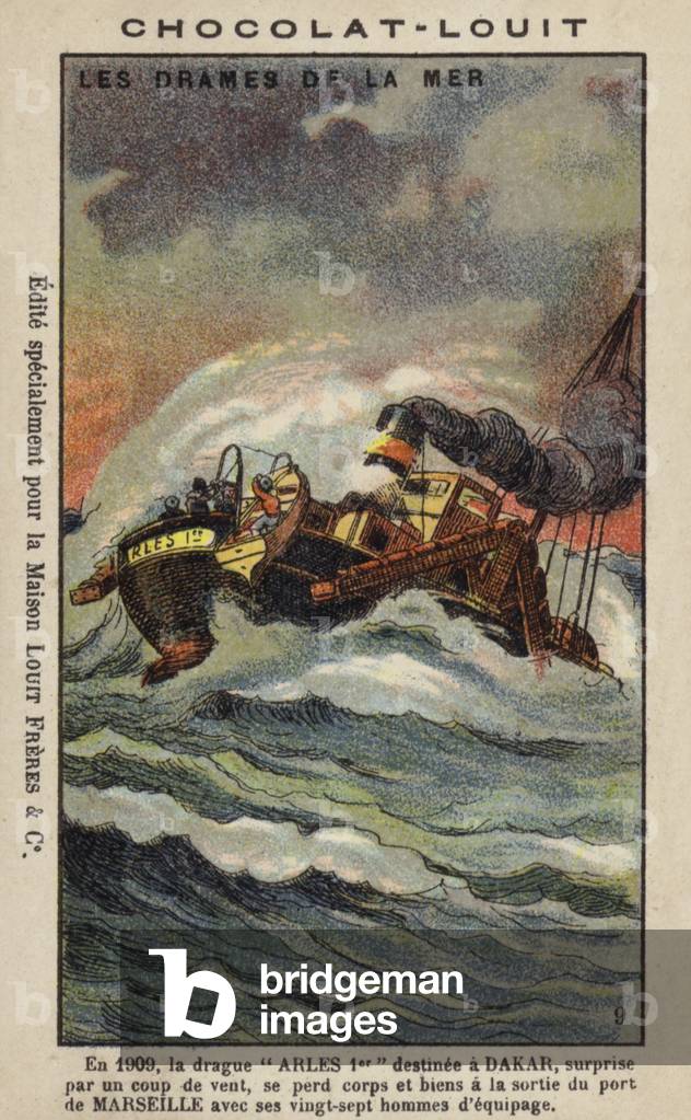 Affondamento della draga Arles 1er, 1909 (chromolito)