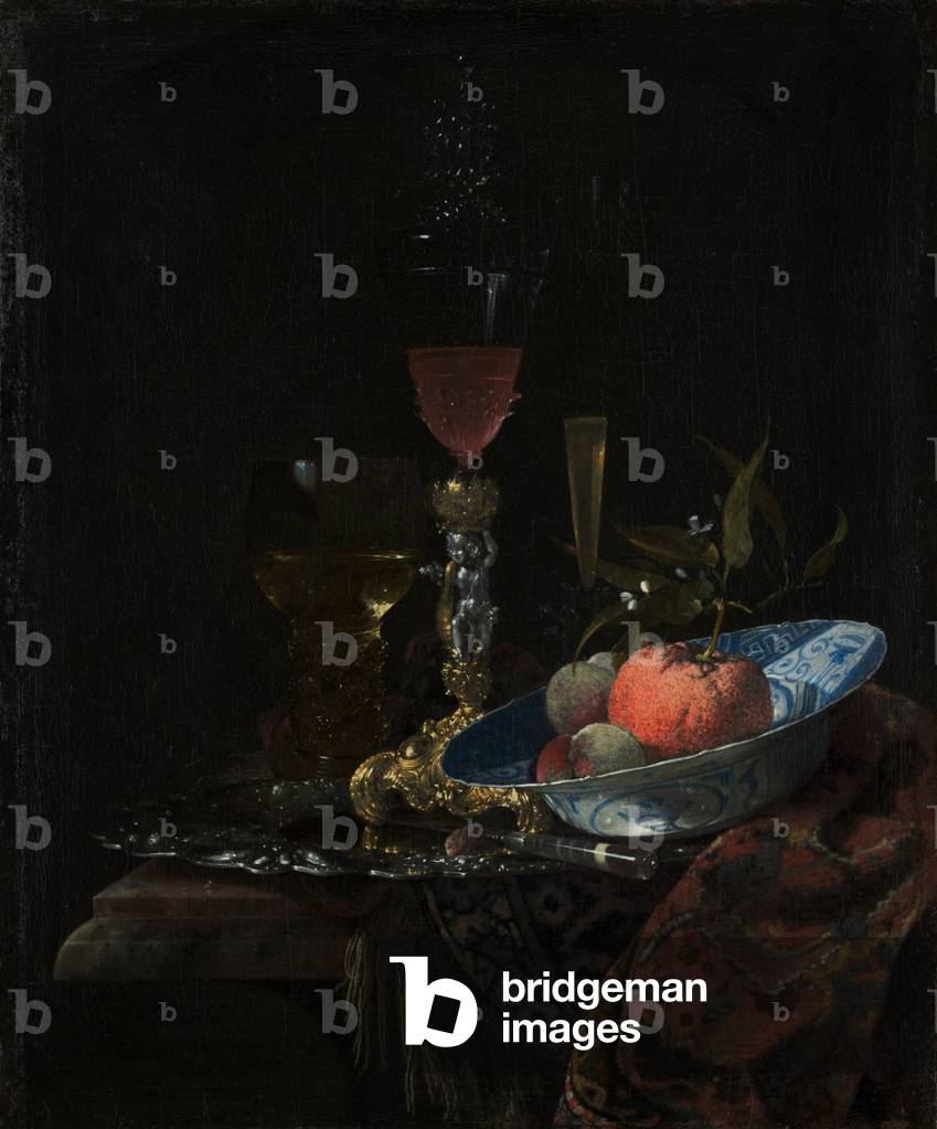 Bild von Gemälde "Wineglass und eine Schale von Früchten", 1663 von Willem Kalf