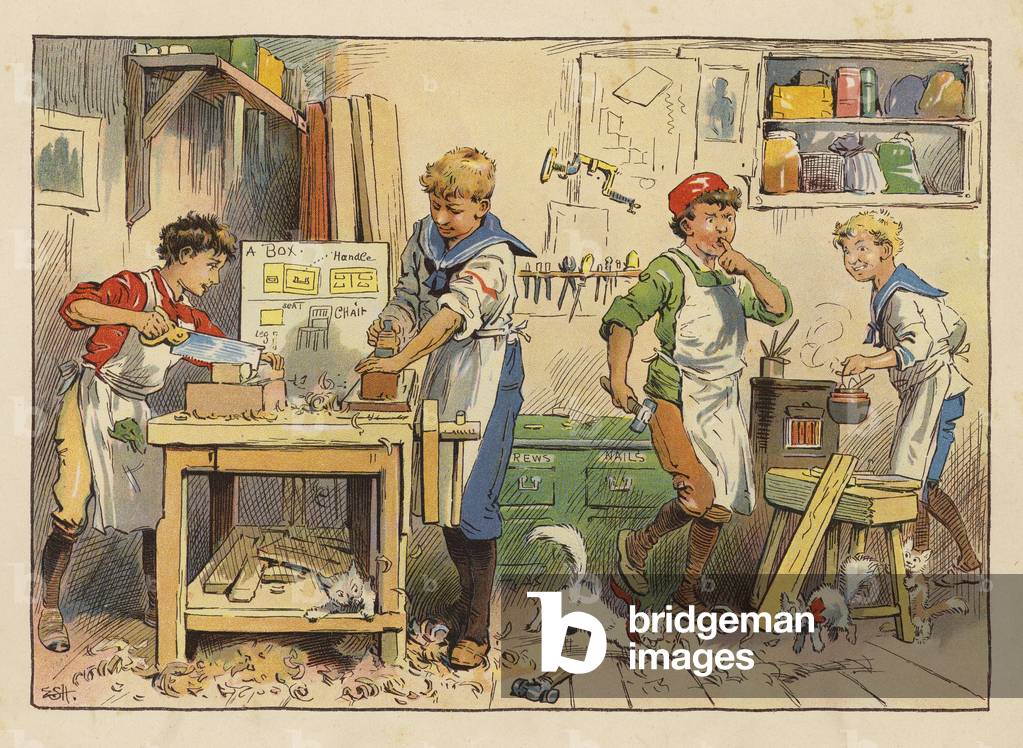 Immagine di Stampa "Little Workers: Il falegname (litografia a colori)" di Evelyn Stuart Hardy