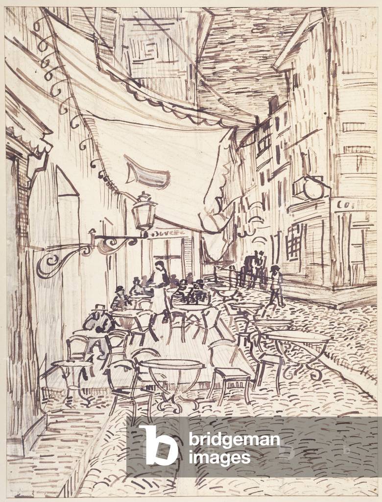 Café Terrace at Night, September 1888 (Schilfstift und Tinte mit Graphit auf Büttenpapier)