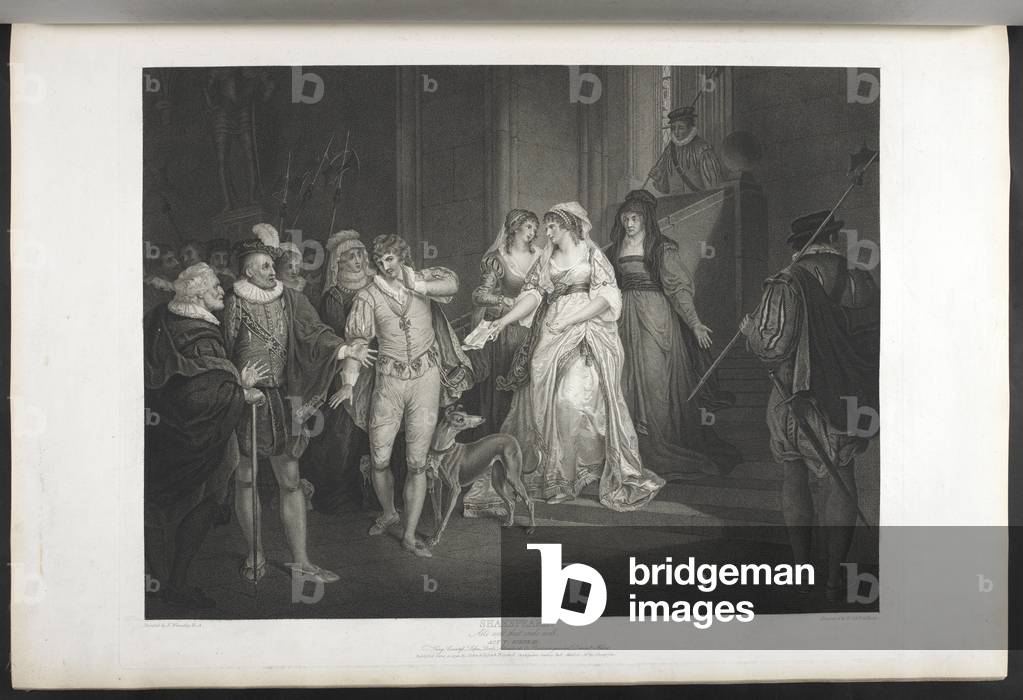 All's well that ends well.
Act V. Scene III.
King, Countess, Lafeu, Lords, Attendants, Bertram Guarded, Hele