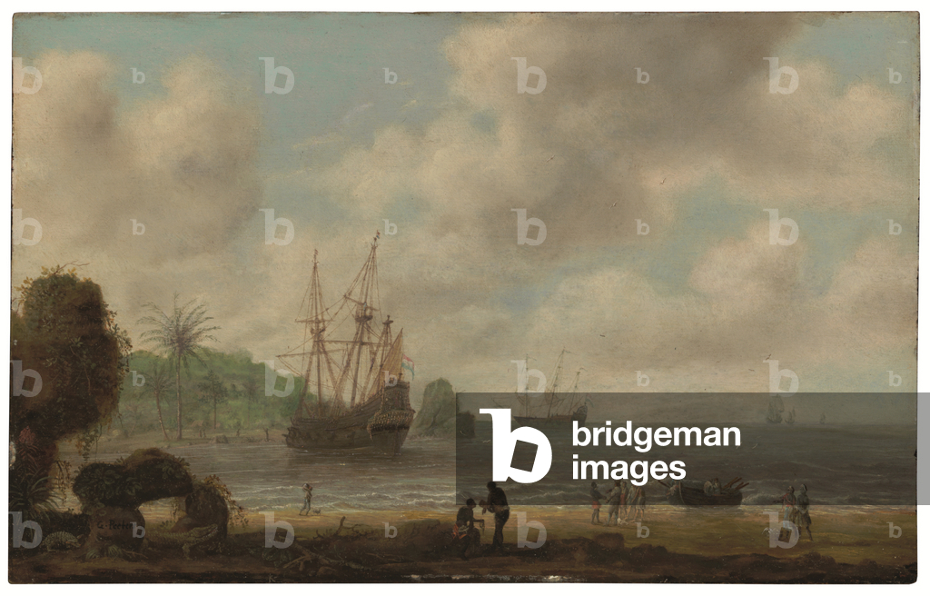 Immagine di Dipinto "La nave olandese Amsterdam davanti alla costa brasiliana (olio su tavola)" 1601 di Gillis