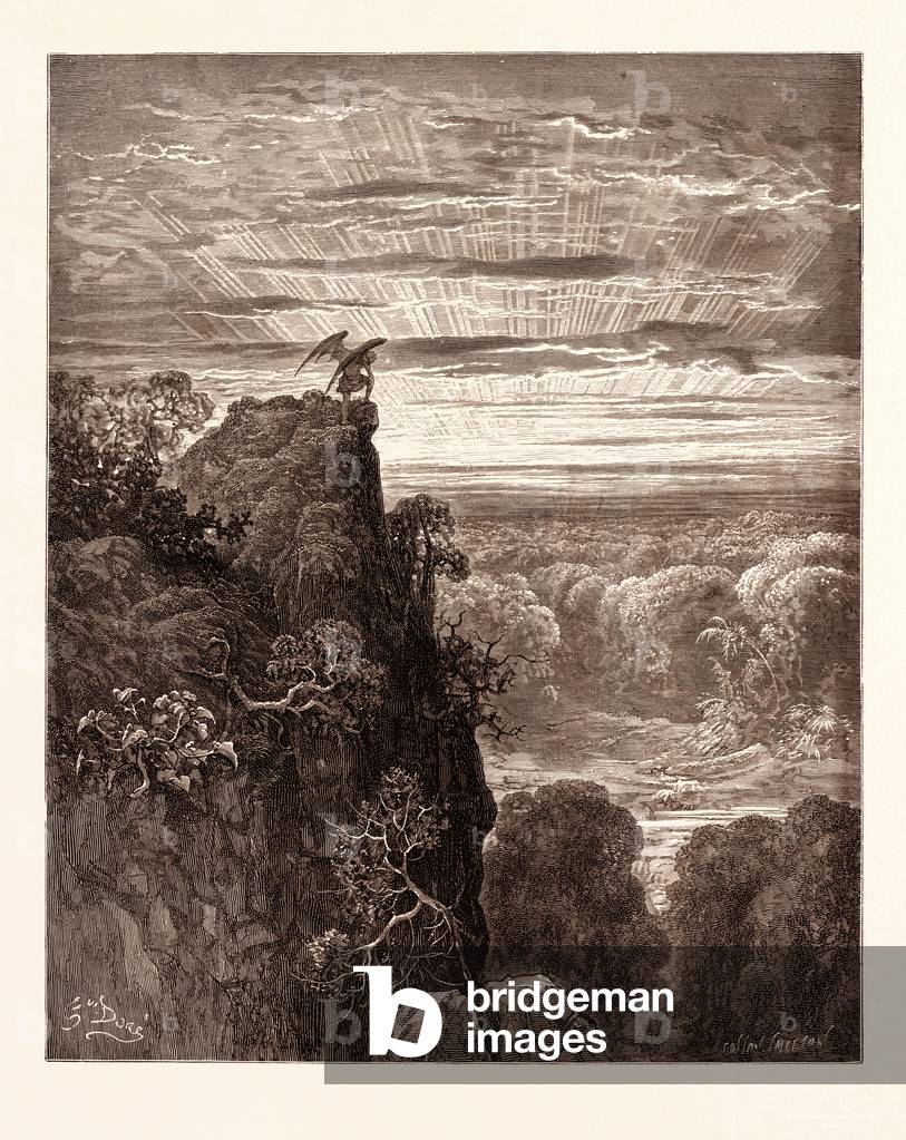 Satana che domina il paradiso, di Gustave Doré, 1832 - 1883, francese. Incisione per il paradiso perduto di Mi