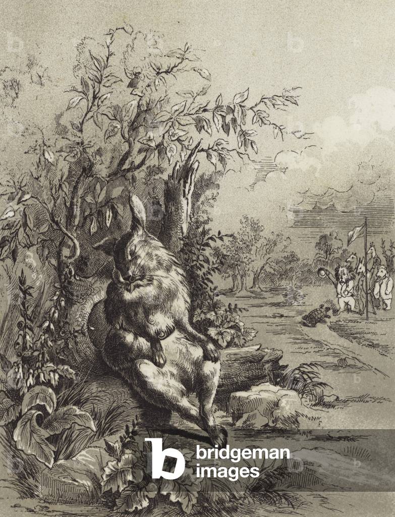 Immagine di Stampa "Le favole di Esopo: La lepre e la tartaruga (lito)" 1801 di Henry Louis Stephens