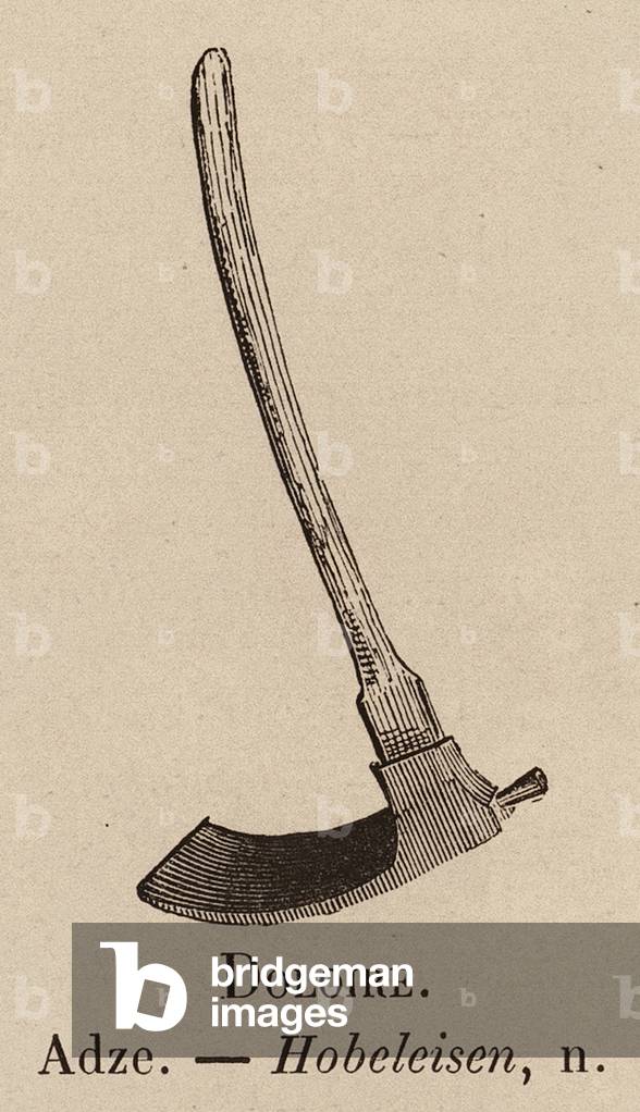 "Le Vocabulaire Illustre: Doloire; Adze; Hobeleisen (incisione)" 1873 di European School