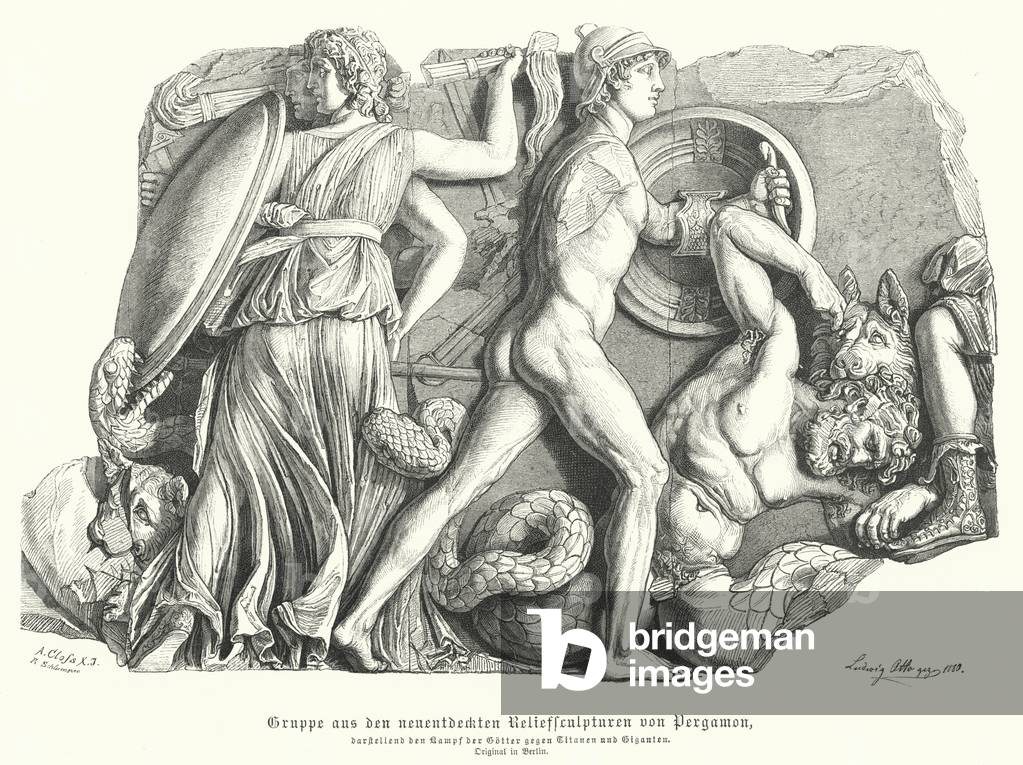 "Battaglia tra gli Dei e Titani e giganti" di German School, b/w